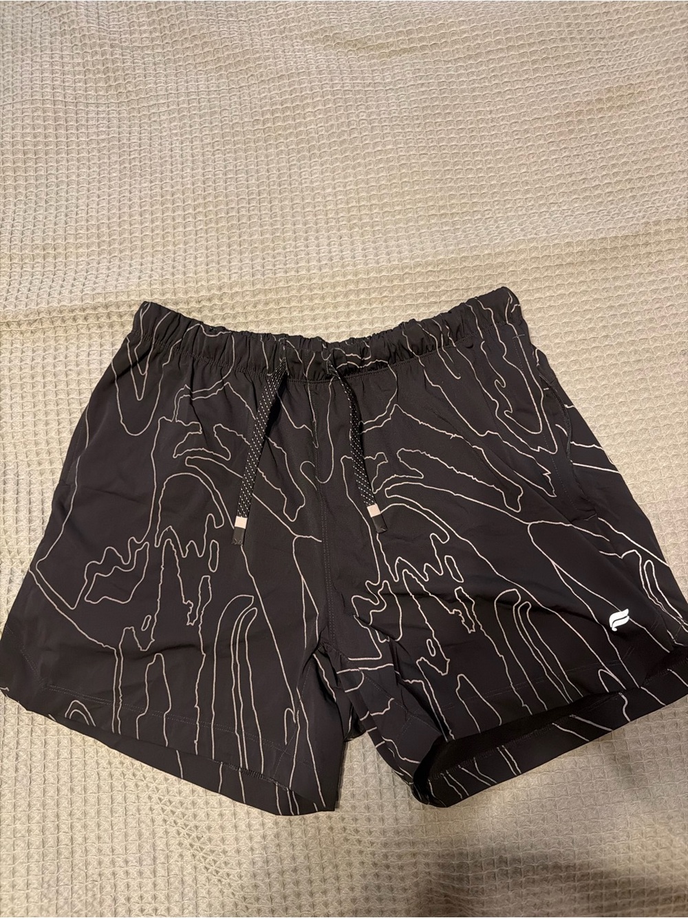 Fabletics Black Athletic Shorts with White Abstract Lines